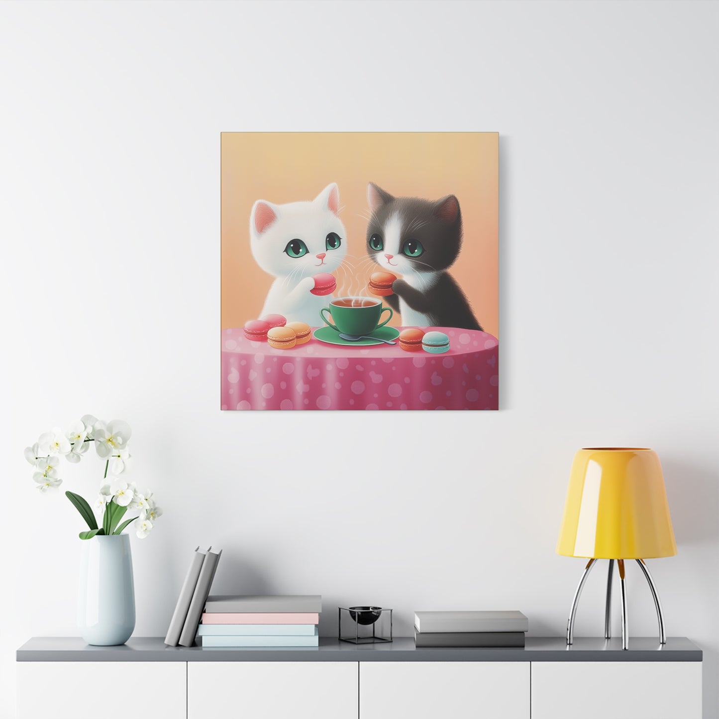 Whimsical Kitty Tea Time - Wall Art & Home Décor - Cute Cat Canvas Art