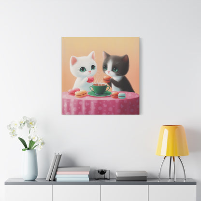 Whimsical Kitty Tea Time - Wall Art & Home Décor - Cute Cat Canvas Art