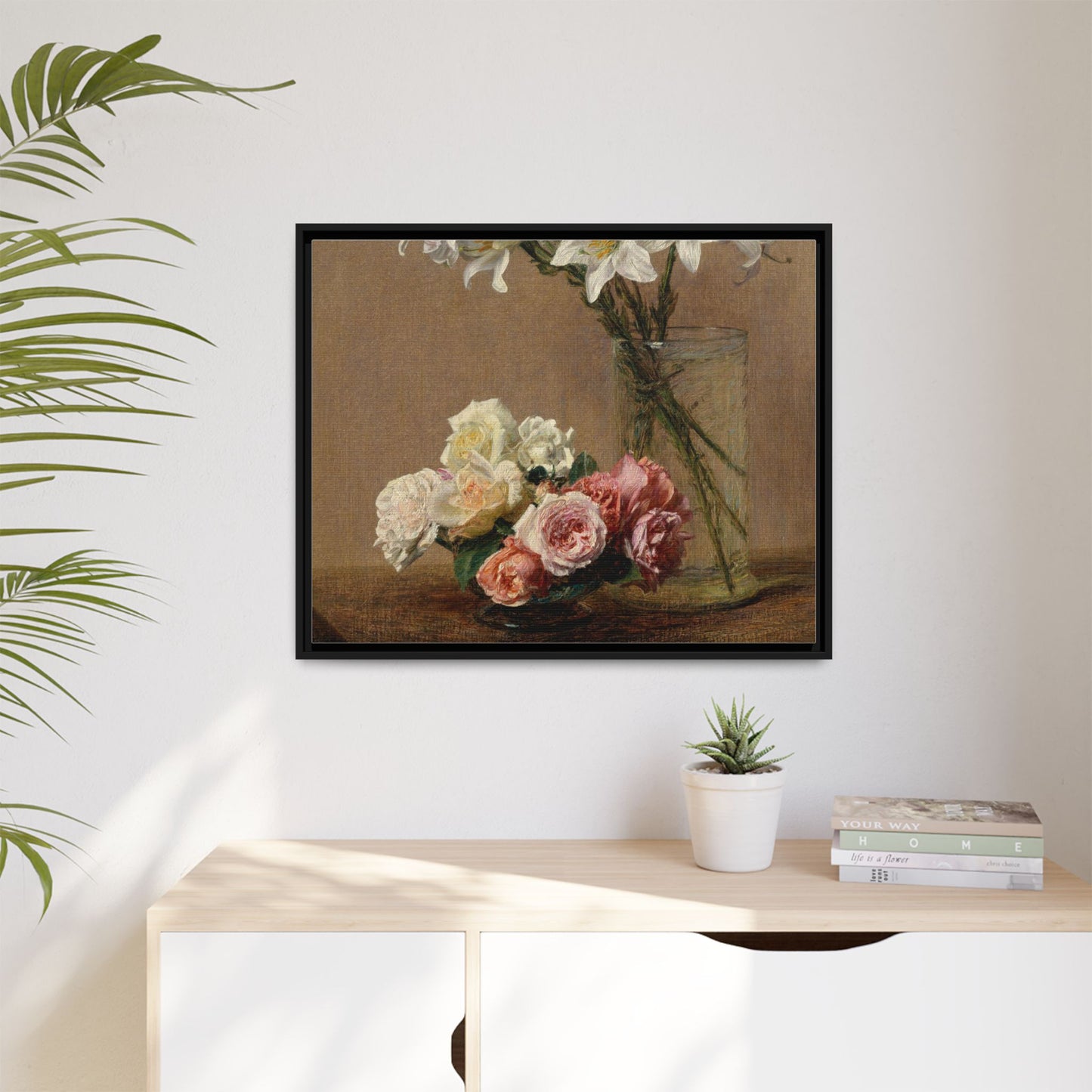 Henri Fantin-Latour : Roses and Lilies (1888) - Giclee Fine Art Print - Museum Collection Framed Canvas Print