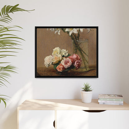 Henri Fantin-Latour : Roses and Lilies (1888) - Giclee Fine Art Print - Museum Collection Framed Canvas Print