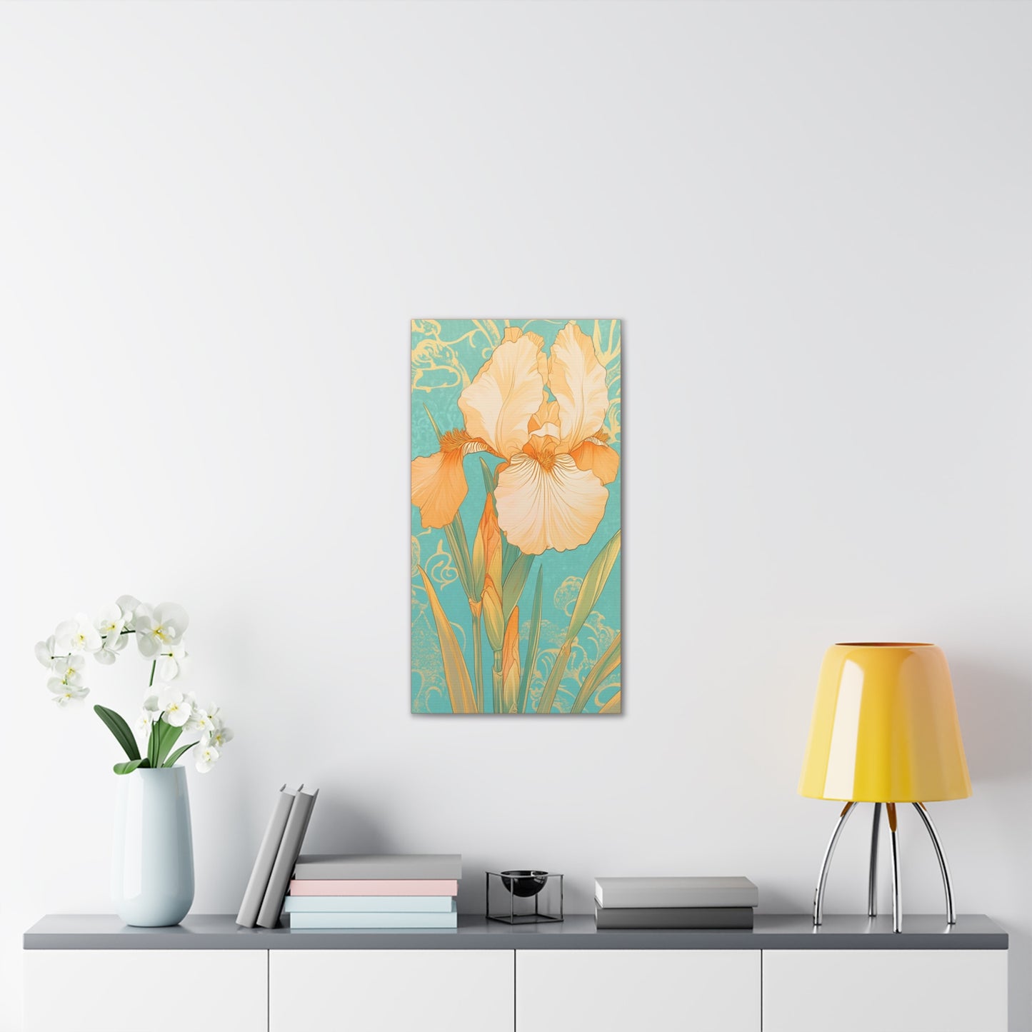 Iris Flowers on Turquois - Stretched Canvas
