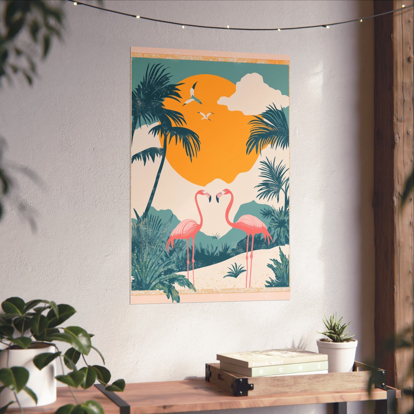 Welcome to Miami - Tropical Flamingo Poster - Boho Wall Art - Bohemian Art Prints - Home Décor