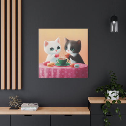 Whimsical Kitty Tea Time - Wall Art & Home Décor - Cute Cat Canvas Art