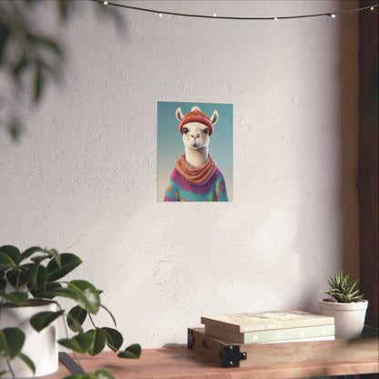 Cozy Llama Art Print - Whimsical Animals - Horizontal Matte Poster for Wall Art