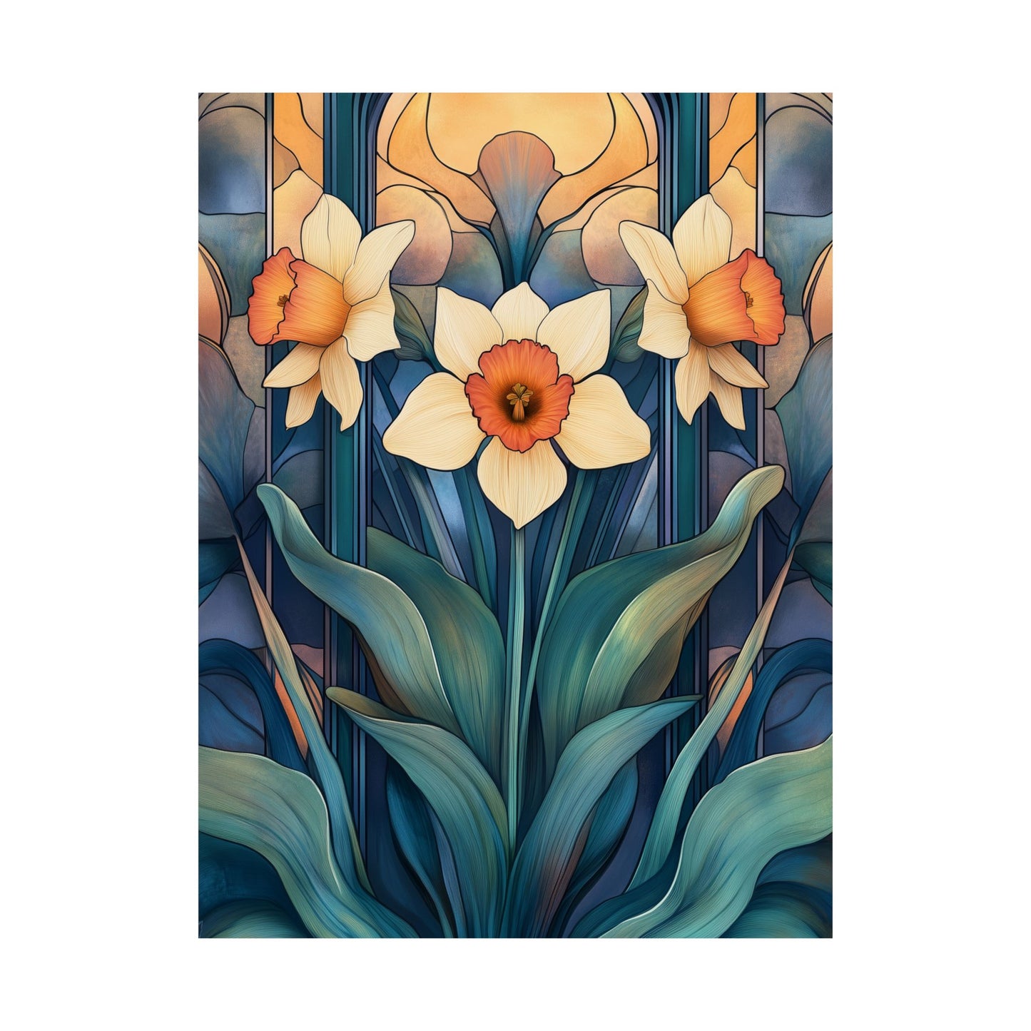 Elegant Daffodil Floral Fine Art Print - Matte Vertical Poster - Daffodil Art Print for Home Décor