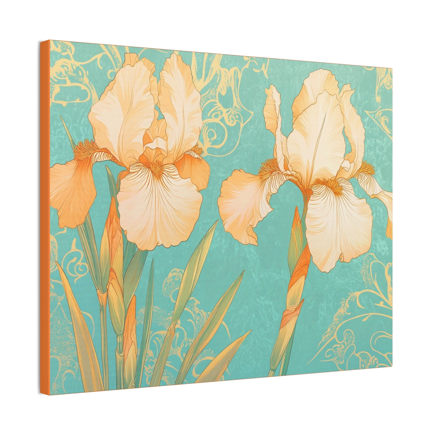 Iris Flowers on Turquois - Stretched Canvas