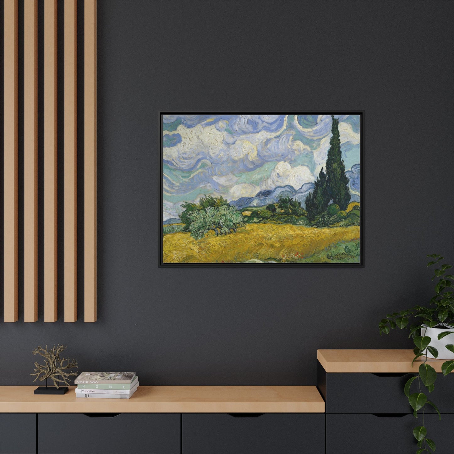 Van Gogh - Wheat Field with Cypresses - Museum Collection - Framed Canvas Print