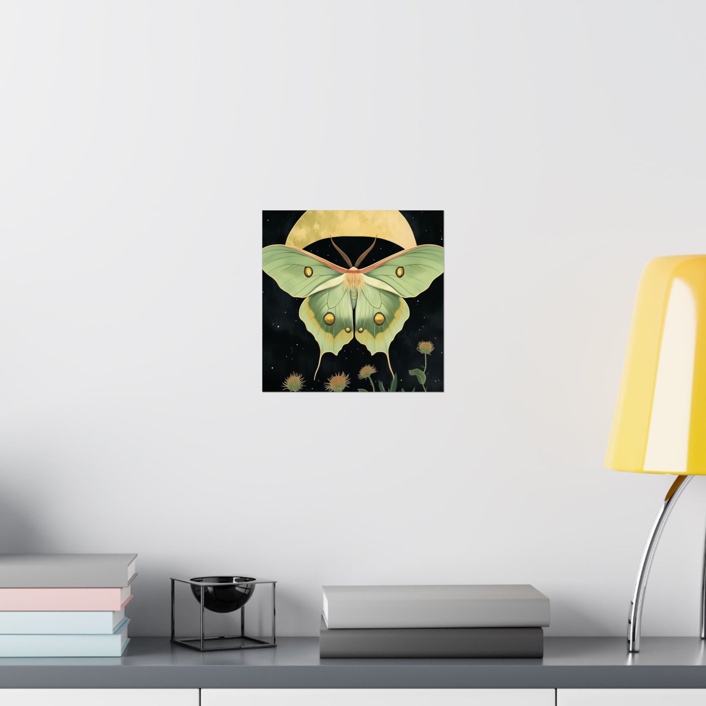 Dreamy Luna Moth Under the Moon Poster- Matte Vertical Art Print - Boho Wall Art - Bohemian - Art Noveau - Art Deco