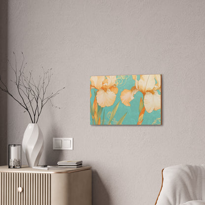 Iris Flowers on Turquois - Stretched Canvas