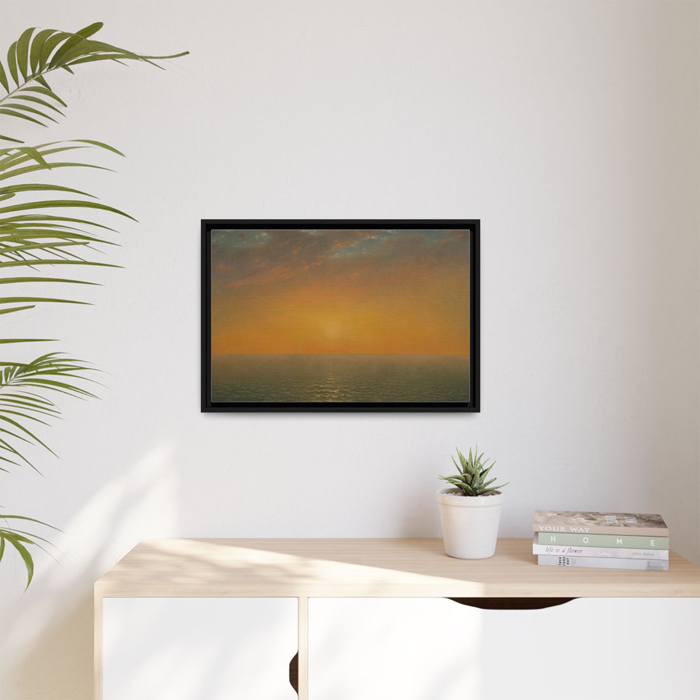 John Frederick Kensett : Sunset on the Sea (1872) - Museum Collection - Framed Canvas Print