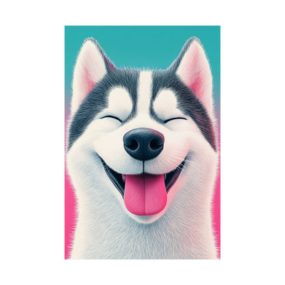 Happy Husky - Whimsical Animals Series - Fine Art Print - Vertical Poster - Cheerful Dog Art for Home Décor