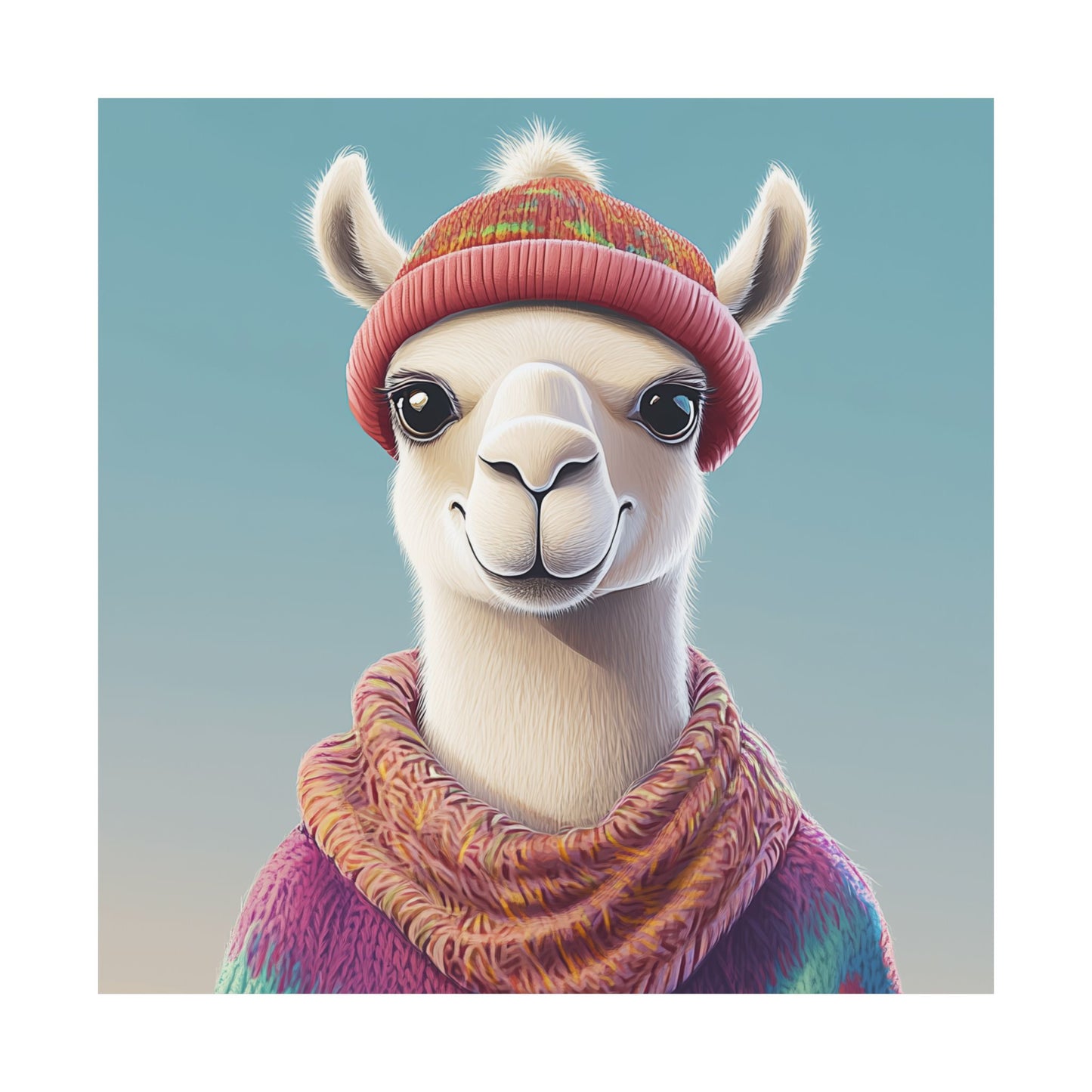 Cozy Llama Art Print - Whimsical Animals - Horizontal Matte Poster for Wall Art