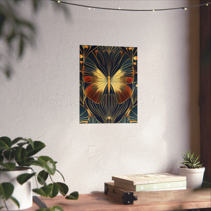 Art Deco Golden Butterfly Fine Art Print - Matte Vertical Poster - Vibrant Home Décor - Chic Style