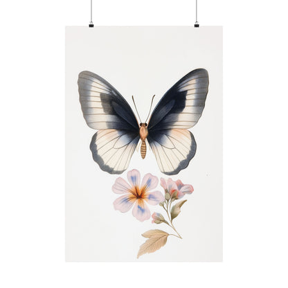 Vintage Butterfly Botanical Print - Matte Vertical Poster - Elegant Wall Art for Nature Lovers