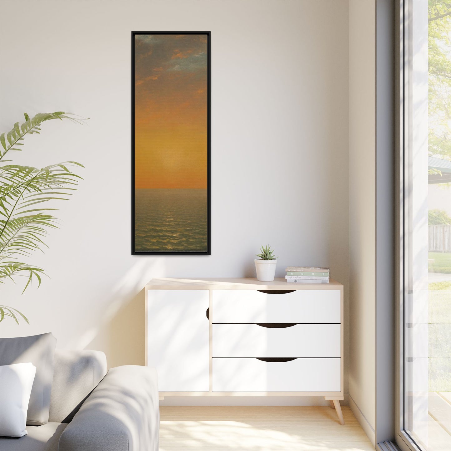 John Frederick Kensett : Sunset on the Sea (1872) - Museum Collection - Framed Canvas Print