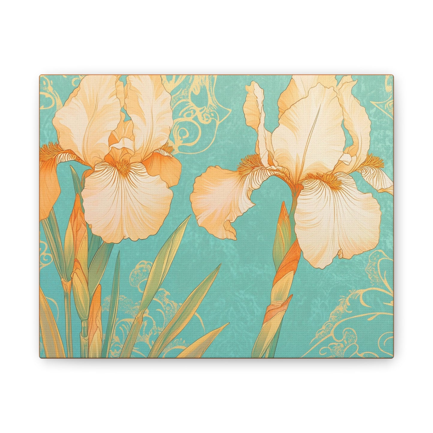 Iris Flowers on Turquois - Stretched Canvas