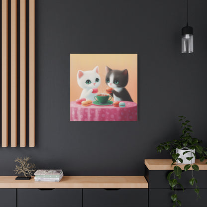 Whimsical Kitty Tea Time - Wall Art & Home Décor - Cute Cat Canvas Art