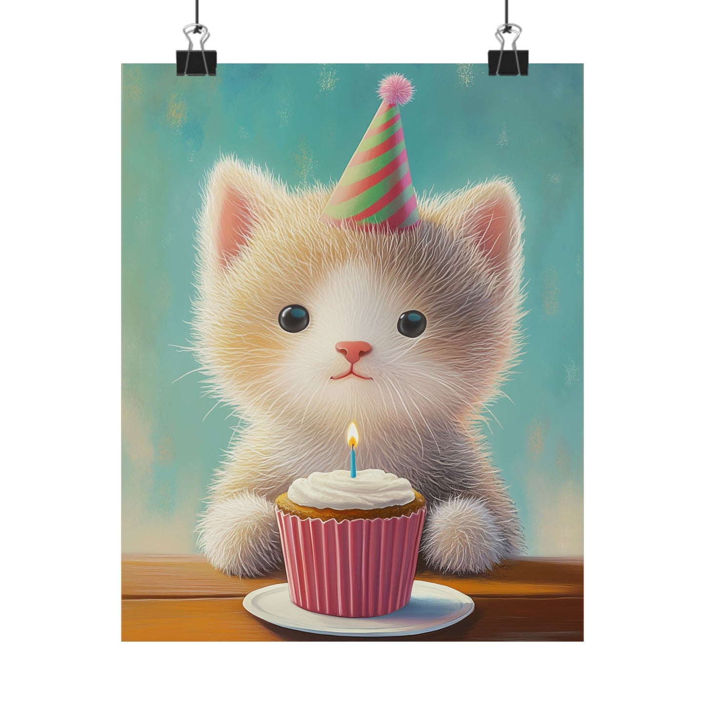 Cute Kitten Birthday Poster - Cat Café - Whimsical Animals - Adorable Kitten Wall Art