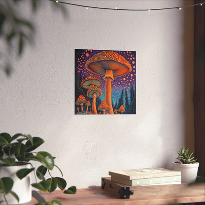 Psychedelic Night Mushroom Art Print - Vertical Poster - Vibrant Wall Art - Nature - Trippy - Bedroom Poster