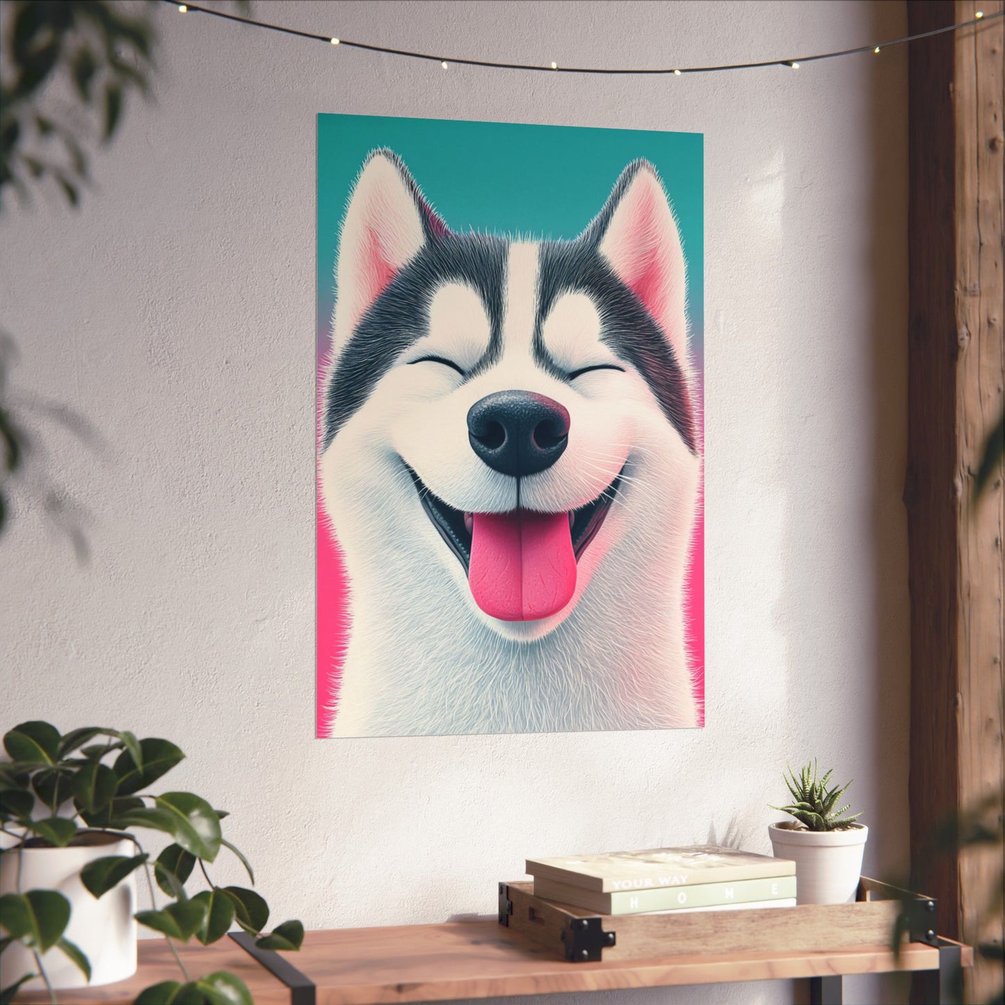 Happy Husky - Whimsical Animals Series - Fine Art Print - Vertical Poster - Cheerful Dog Art for Home Décor