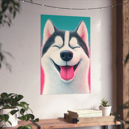 Happy Husky - Whimsical Animals Series - Fine Art Print - Vertical Poster - Cheerful Dog Art for Home Décor