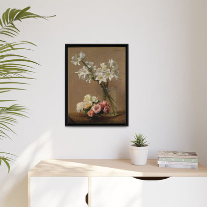 Henri Fantin-Latour : Roses and Lilies (1888) - Giclee Fine Art Print - Museum Collection Framed Canvas Print