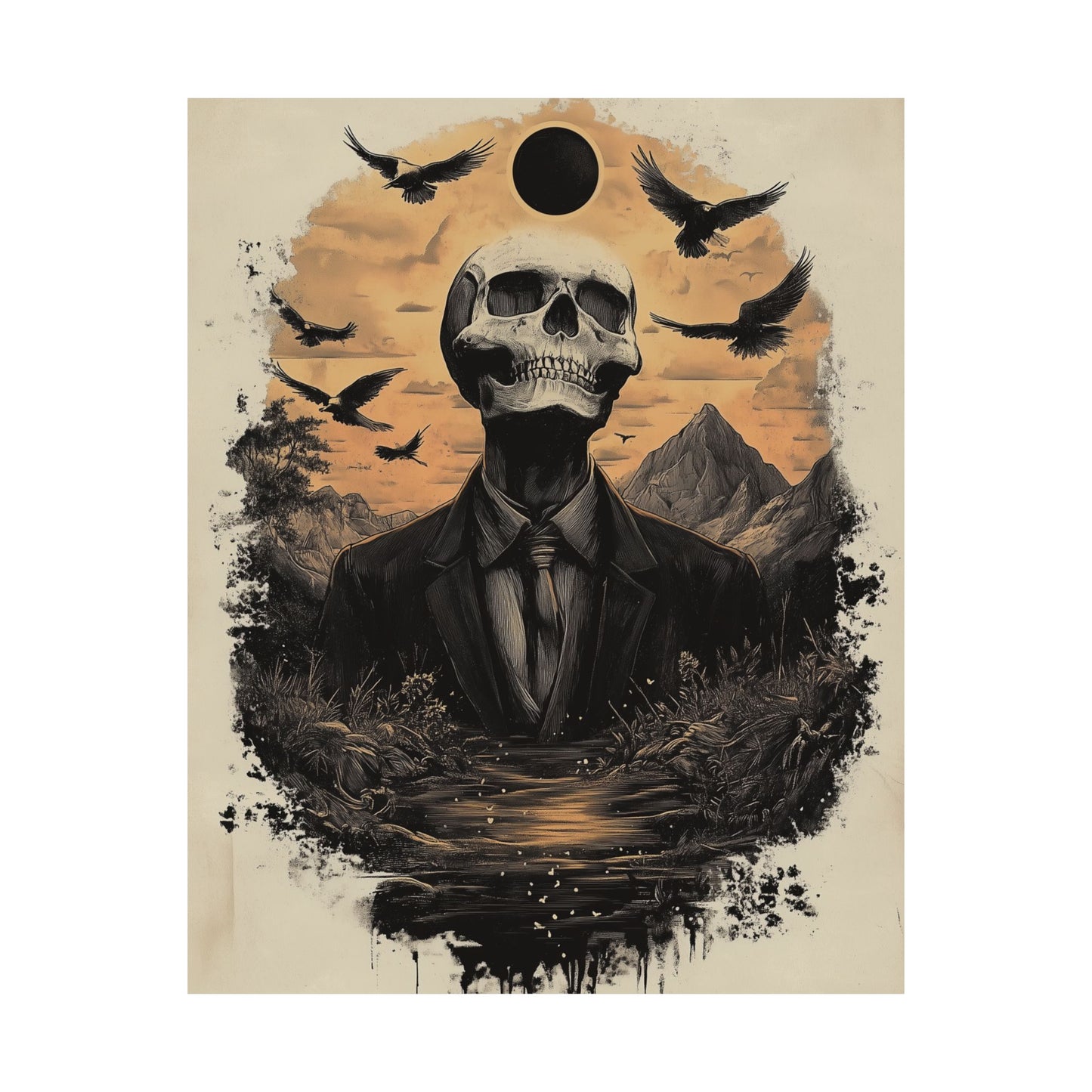 Mystic Black Sun Skull Gothic Poster - Dark Art - Fine Art Prints - Wall Art