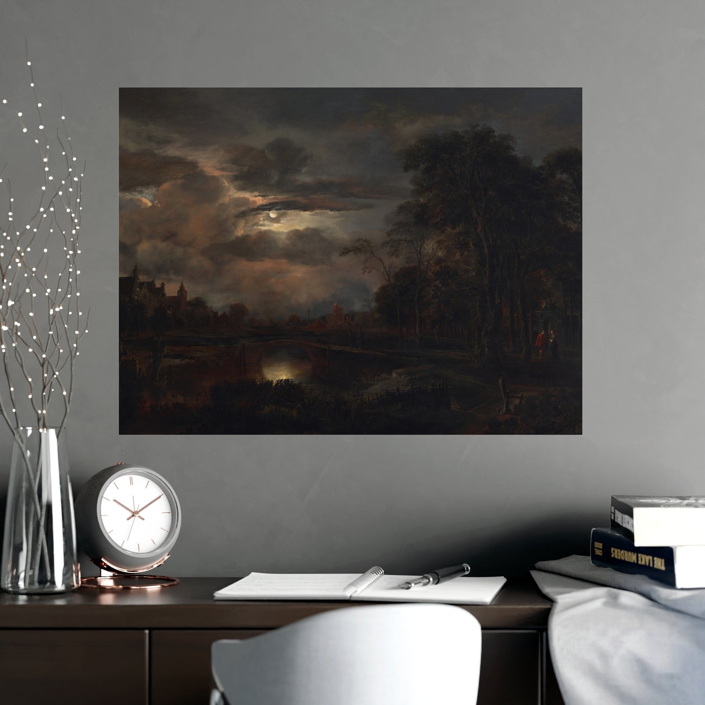 Moonlit Landscape with Bridge - Romantic Night Fine Art Poster