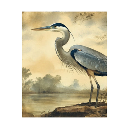 Elegant Blue Heron Coastal Fine Art Print