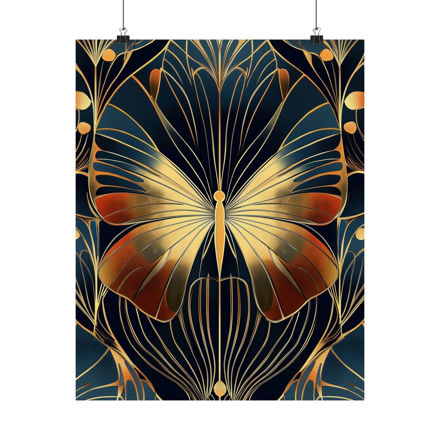 Art Deco Golden Butterfly Fine Art Print - Matte Vertical Poster - Vibrant Home Décor - Chic Style