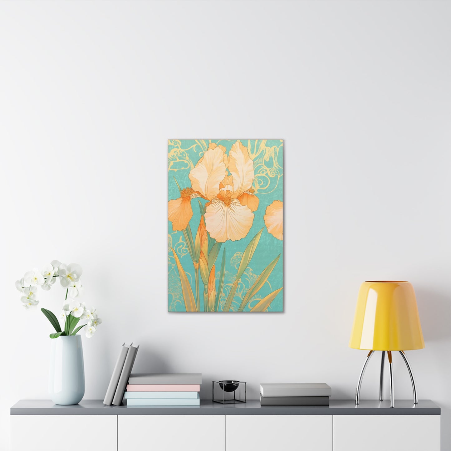 Iris Flowers on Turquois - Stretched Canvas