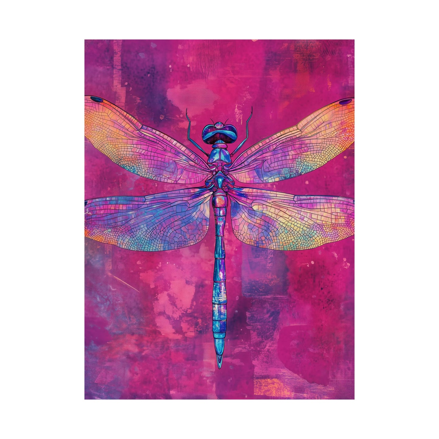 Magenta Dragonfly Watercolor Art Print - Matte Vertical Posters