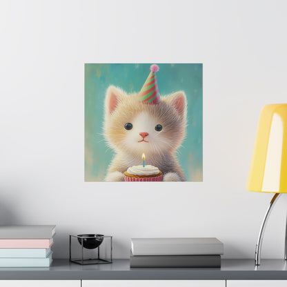Cute Kitten Birthday Poster - Cat Café - Whimsical Animals - Adorable Kitten Wall Art