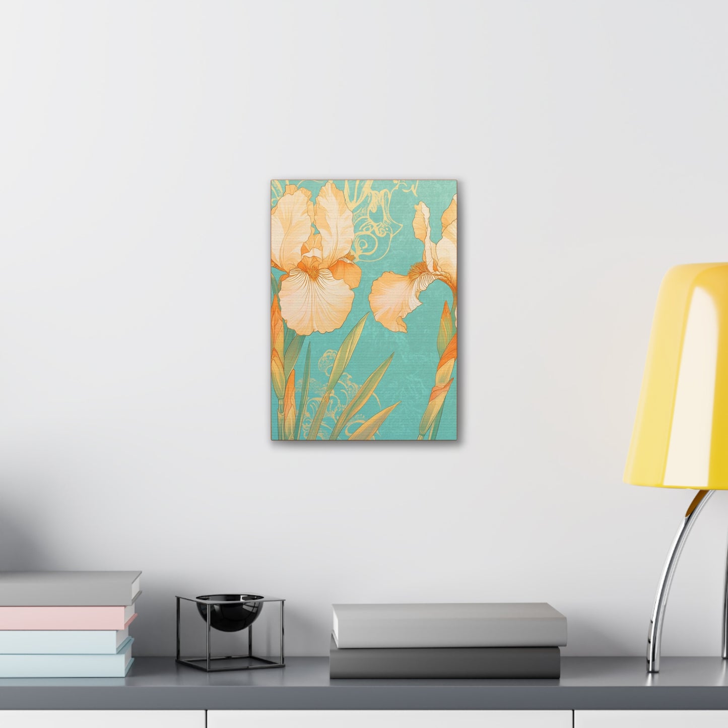 Iris Flowers on Turquois - Stretched Canvas