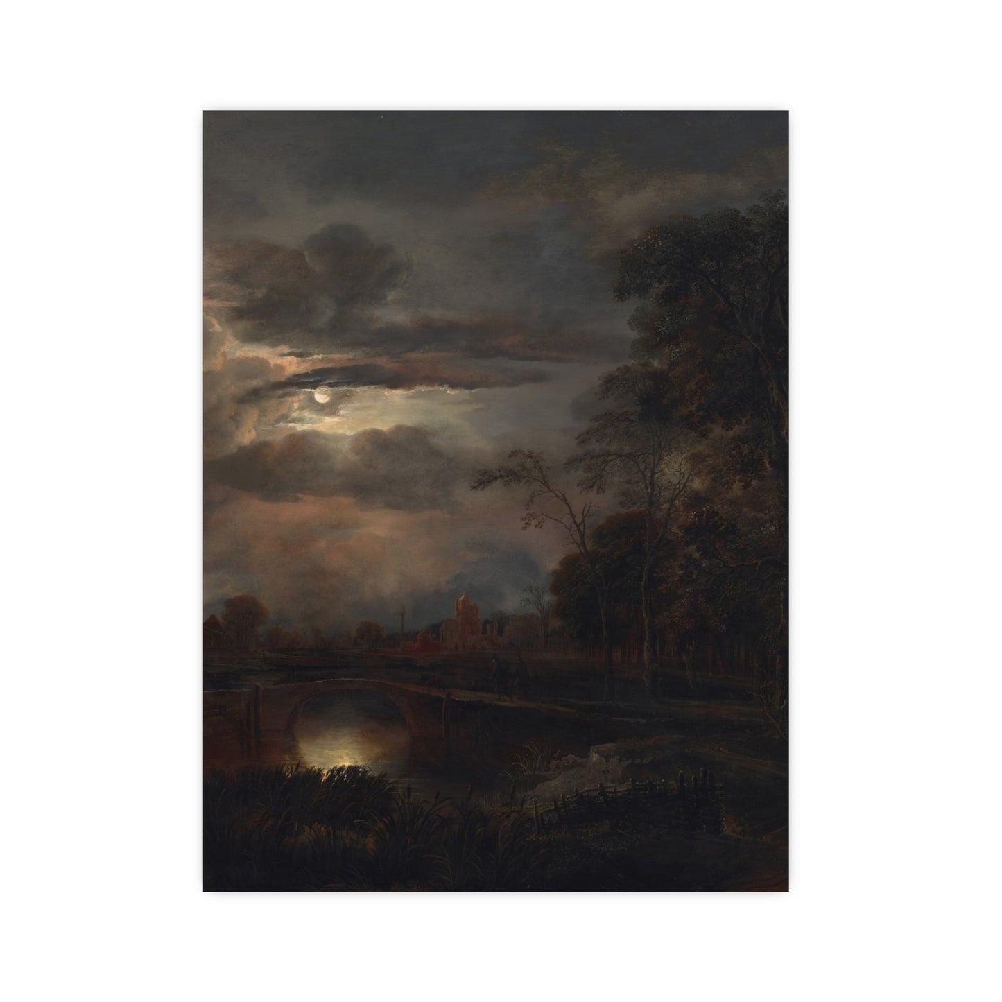Moonlit Landscape with Bridge - Romantic Night Fine Art Poster