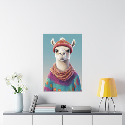 Cozy Llama Art Print - Whimsical Animals - Horizontal Matte Poster for Wall Art