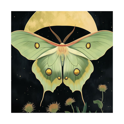 Dreamy Luna Moth Under the Moon Poster- Matte Vertical Art Print - Boho Wall Art - Bohemian - Art Noveau - Art Deco