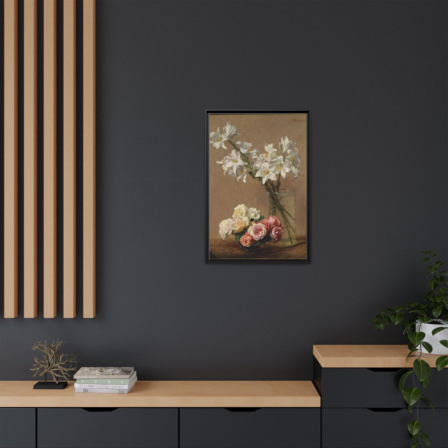 Henri Fantin-Latour : Roses and Lilies (1888) - Giclee Fine Art Print - Museum Collection Framed Canvas Print