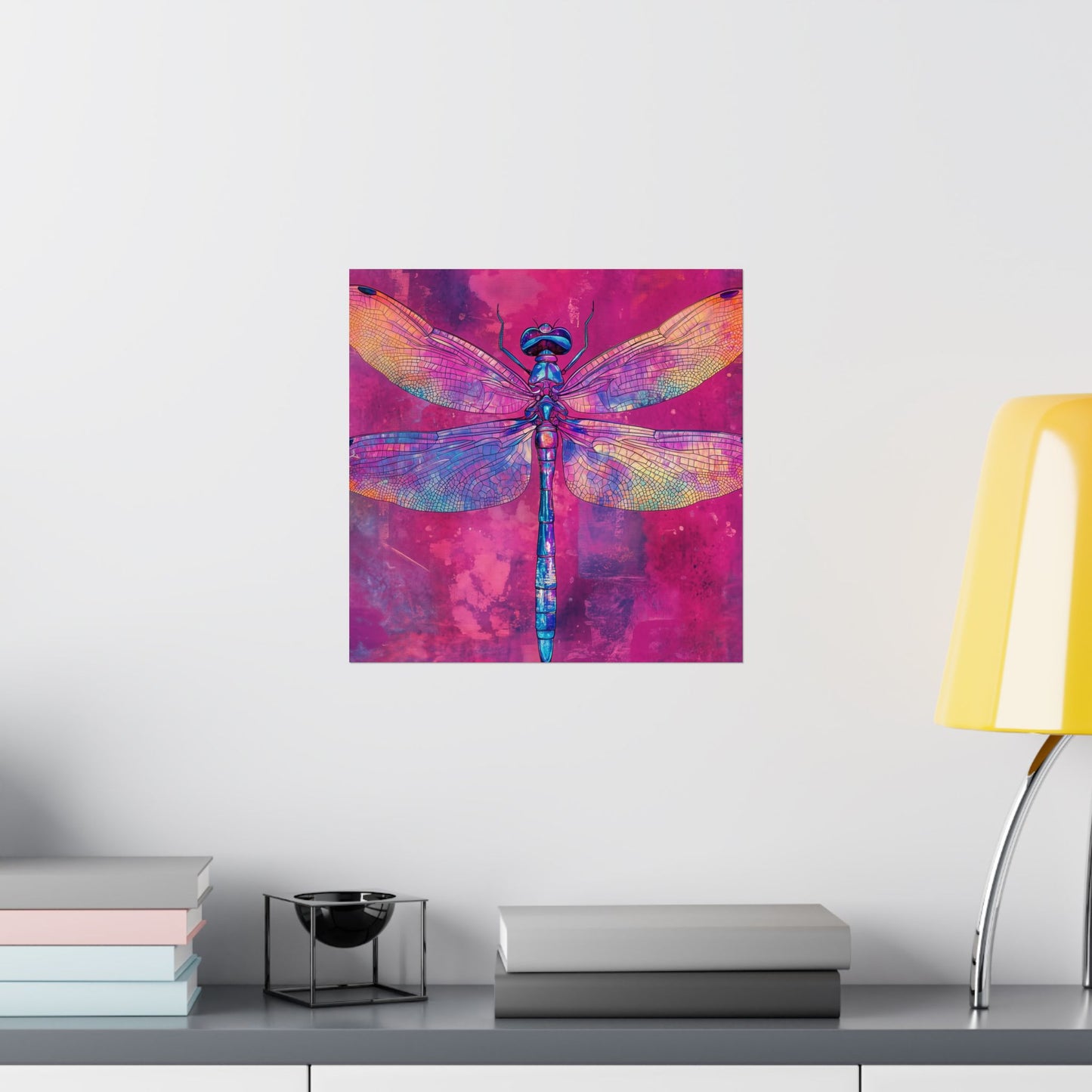 Magenta Dragonfly Watercolor Art Print - Matte Vertical Posters