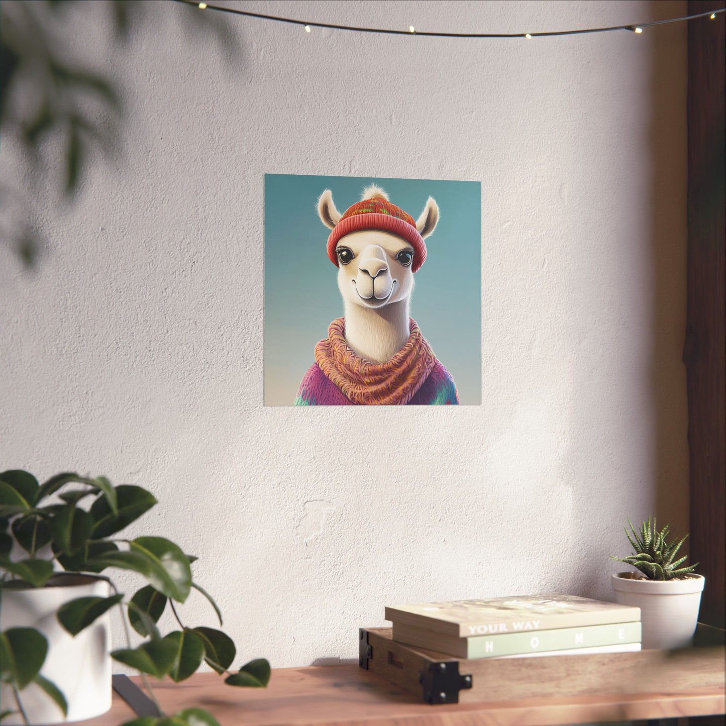 Cozy Llama Art Print - Whimsical Animals - Horizontal Matte Poster for Wall Art