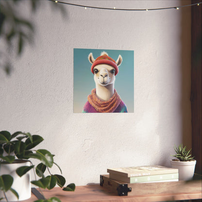 Cozy Llama Art Print - Whimsical Animals - Horizontal Matte Poster for Wall Art