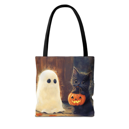 Trick or Treat Halloween Tote Bag - Kitten & Friendly Ghost