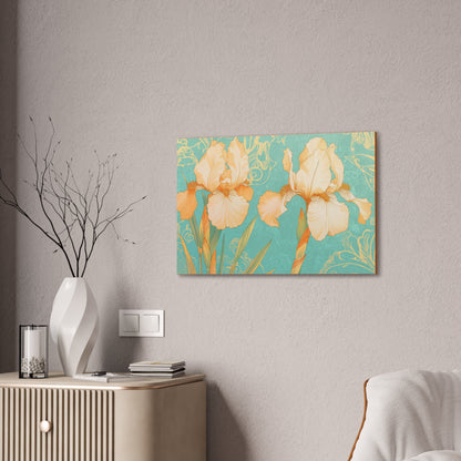 Iris Flowers on Turquois - Stretched Canvas
