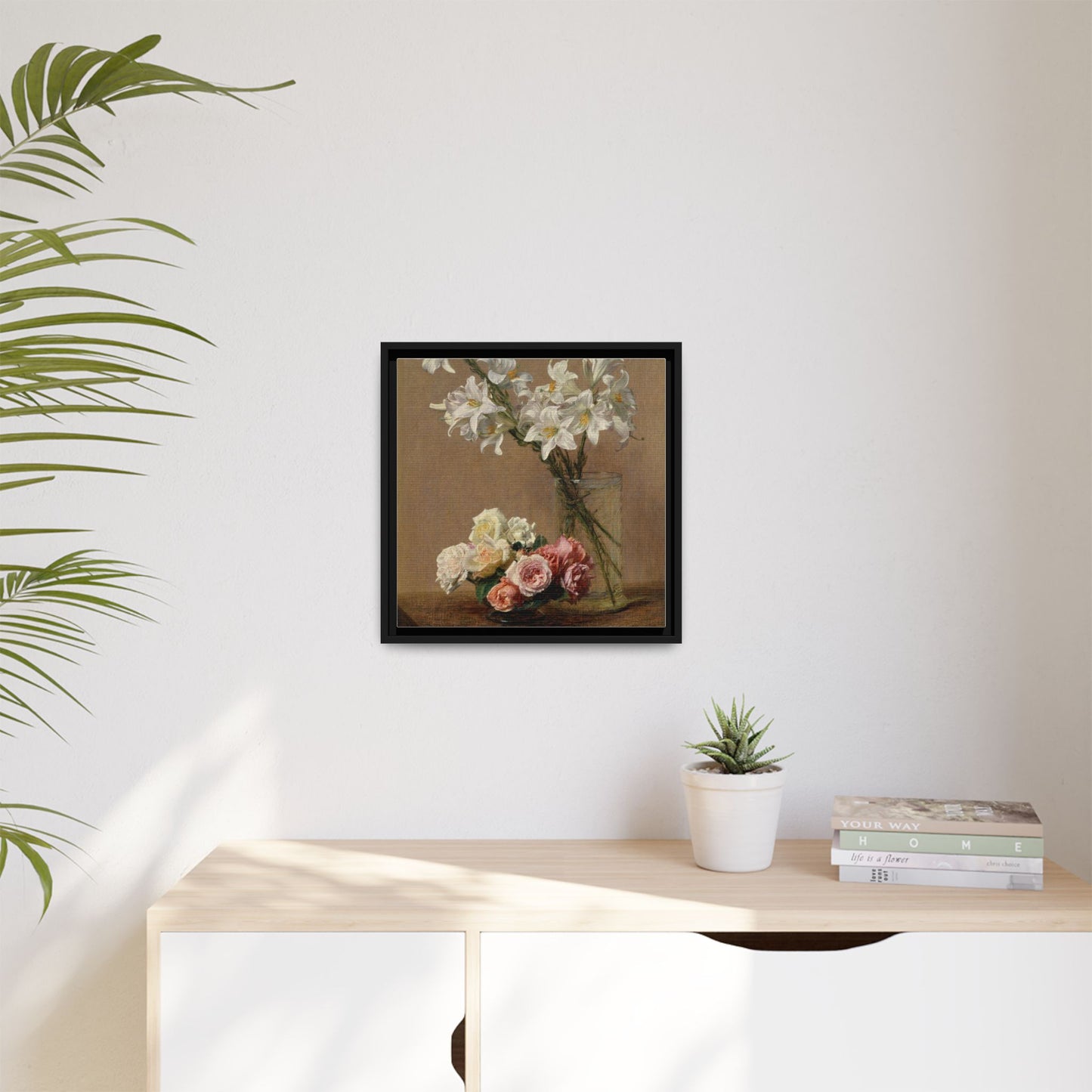 Henri Fantin-Latour : Roses and Lilies (1888) - Giclee Fine Art Print - Museum Collection Framed Canvas Print