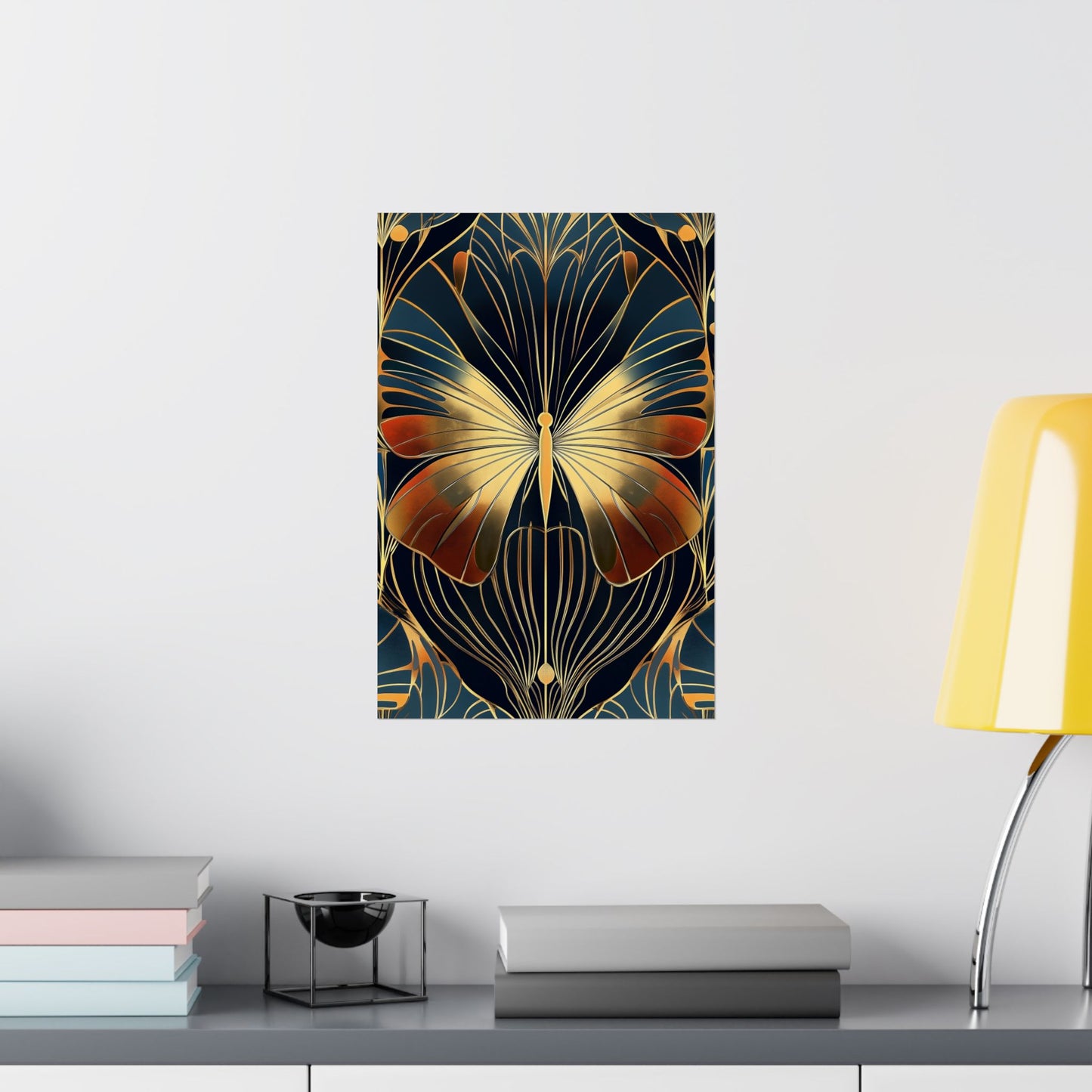 Art Deco Golden Butterfly Fine Art Print - Matte Vertical Poster - Vibrant Home Décor - Chic Style
