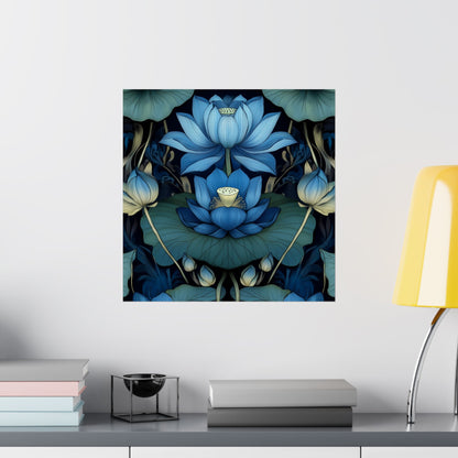 Mystical Blue Lotus Fine Art Print - Matte Vertical Poster - Zen Floral Art for Home Décor