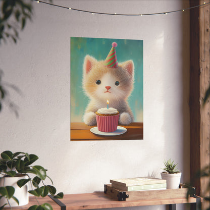 Cute Kitten Birthday Poster - Cat Café - Whimsical Animals - Adorable Kitten Wall Art