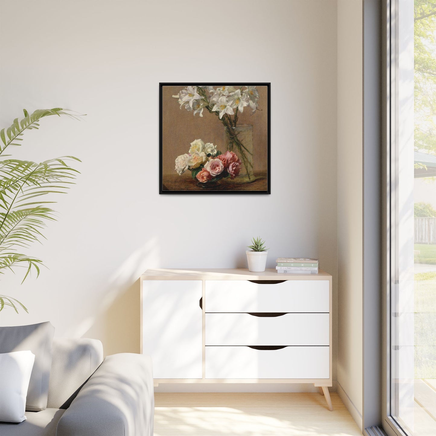Henri Fantin-Latour : Roses and Lilies (1888) - Giclee Fine Art Print - Museum Collection Framed Canvas Print
