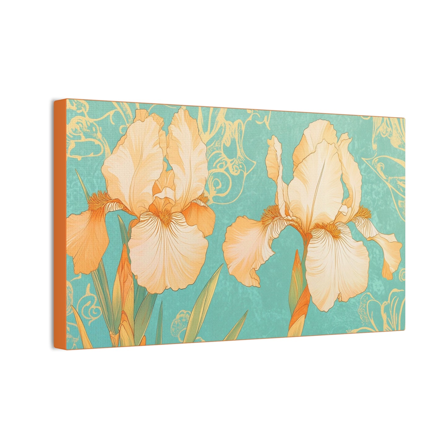 Iris Flowers on Turquois - Stretched Canvas