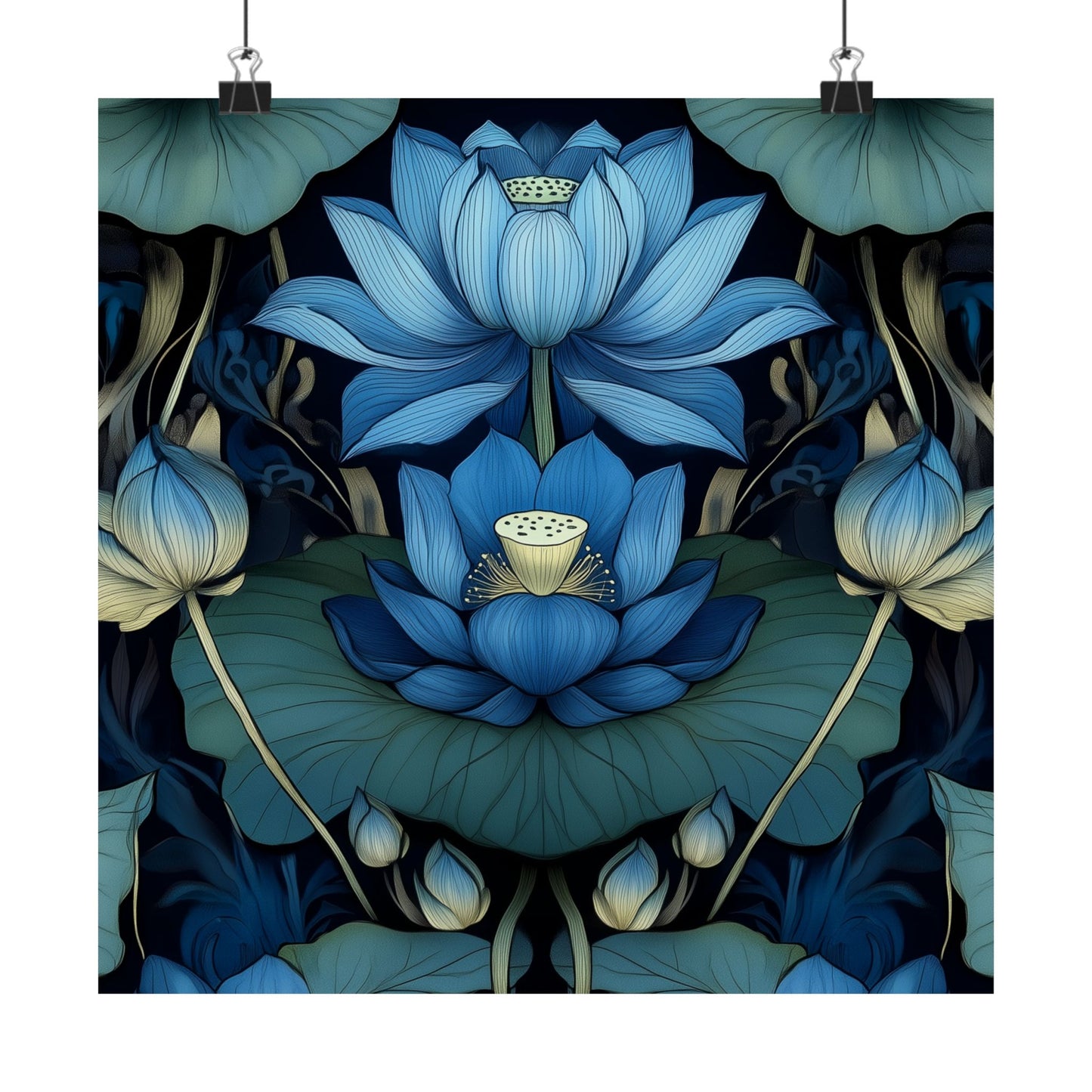 Mystical Blue Lotus Fine Art Print - Matte Vertical Poster - Zen Floral Art for Home Décor